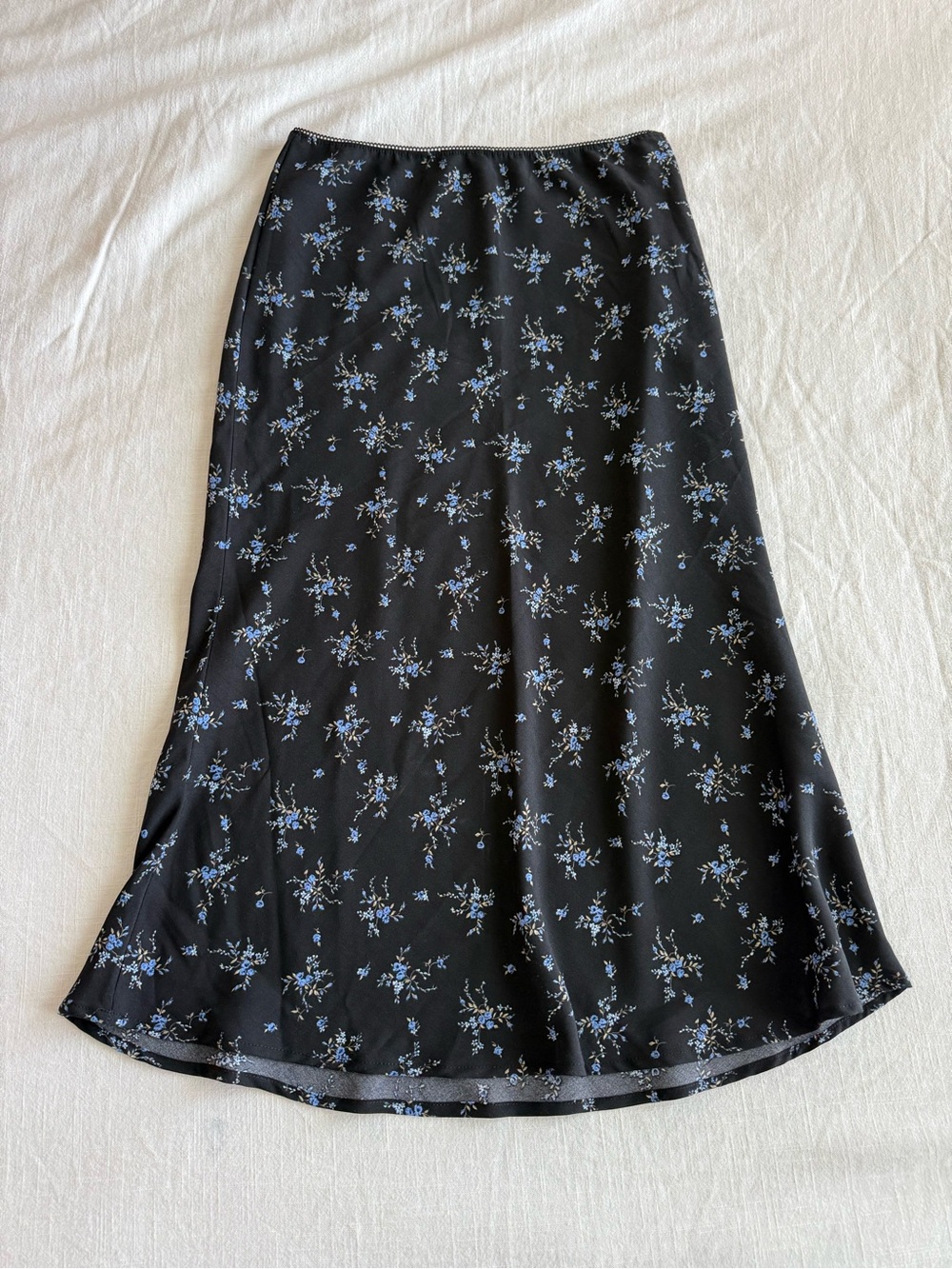 WILD FABLE Black Floral Slip Skirt with Blue Print